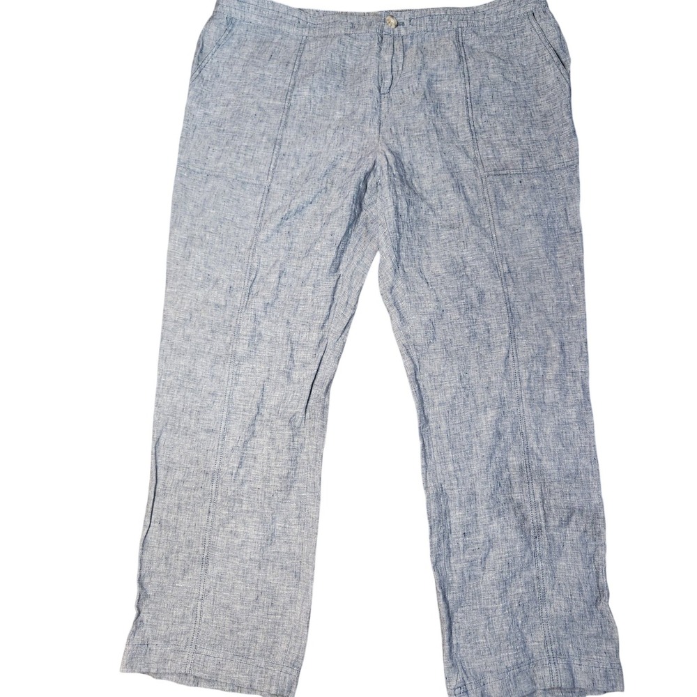 Lord & Taylor Woman Blue 100%‎ Linen Straight Leg Pants Plus Size 16w